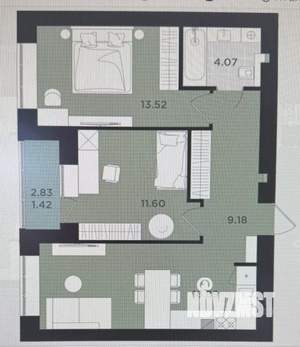 2-к квартира, вторичка, 59м2, 1/9 этаж