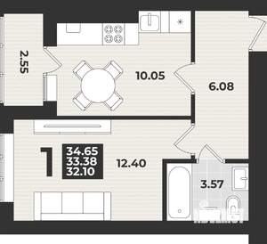 1-к квартира, вторичка, 35м2, 4/9 этаж