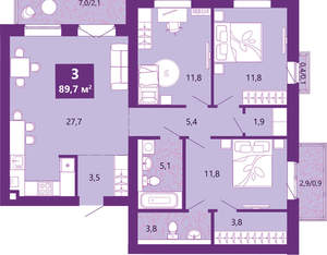3-к квартира, сданный дом, 91м2, 4/4 этаж