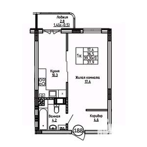 1-к квартира, вторичка, 38м2, 5/9 этаж