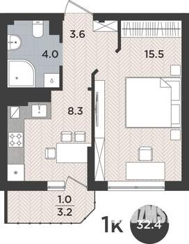 1-к квартира, вторичка, 32м2, 8/9 этаж