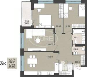 3-к квартира, вторичка, 85м2, 1/8 этаж