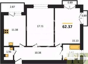 2-к квартира, вторичка, 62м2, 4/9 этаж