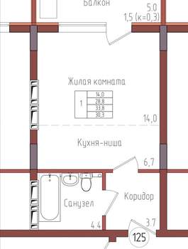 Студия квартира, вторичка, 30м2, 7/9 этаж