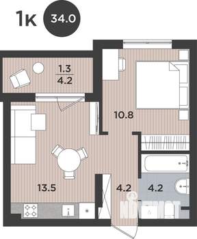 1-к квартира, вторичка, 34м2, 1/9 этаж