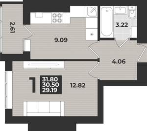 1-к квартира, вторичка, 32м2, 5/9 этаж