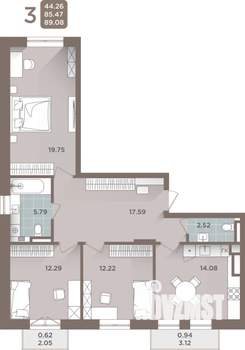3-к квартира, строящийся дом, 85м2, 4/5 этаж