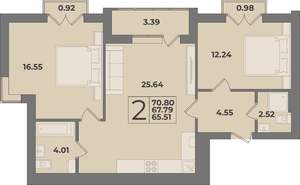 2-к квартира, вторичка, 71м2, 9/9 этаж