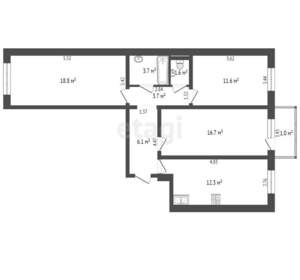 3-к квартира, вторичка, 78м2, 3/9 этаж