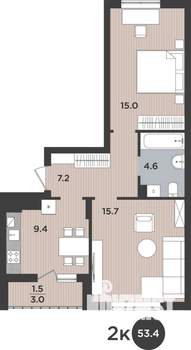 2-к квартира, вторичка, 53м2, 9/9 этаж