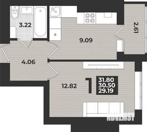 1-к квартира, строящийся дом, 32м2, 6/9 этаж