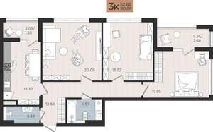 3-к квартира, вторичка, 91м2, 3/10 этаж