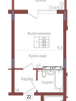 Студия квартира, вторичка, 30м2, 3/9 этаж