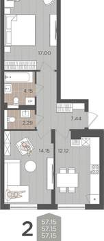 2-к квартира, вторичка, 57м2, 1/9 этаж