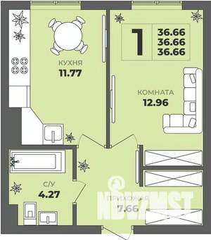 1-к квартира, строящийся дом, 37м2, 1/8 этаж