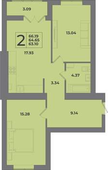 2-к квартира, вторичка, 66м2, 1/8 этаж