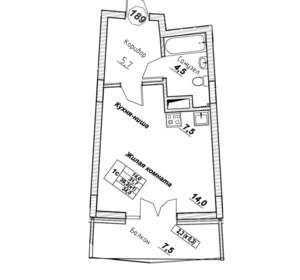 Студия квартира, вторичка, 34м2, 7/7 этаж