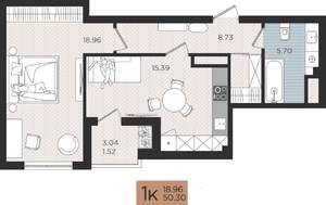 1-к квартира, вторичка, 50м2, 6/10 этаж