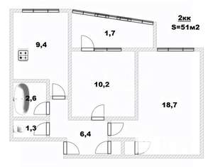 2-к квартира, вторичка, 51м2, 4/5 этаж