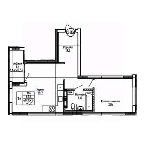 1-к квартира, вторичка, 47м2, 4/9 этаж