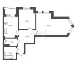 2-к квартира, сданный дом, 70м2, 13/25 этаж