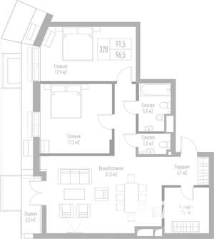 2-к квартира, вторичка, 97м2, 7/7 этаж