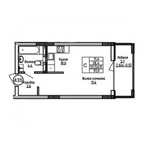 Студия квартира, вторичка, 31м2, 2/9 этаж