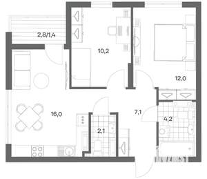 2-к квартира, вторичка, 53м2, 4/18 этаж