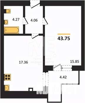 1-к квартира, вторичка, 44м2, 4/10 этаж