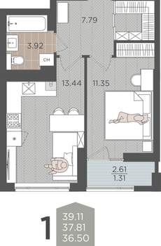 Студия квартира, вторичка, 38м2, 7/9 этаж