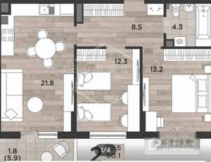2-к квартира, вторичка, 60м2, 2/12 этаж