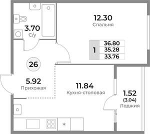 1-к квартира, вторичка, 35м2, 7/10 этаж
