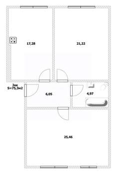 2-к квартира, вторичка, 75м2, 2/4 этаж
