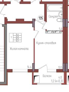 1-к квартира, вторичка, 34м2, 8/9 этаж