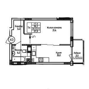 1-к квартира, вторичка, 38м2, 5/9 этаж