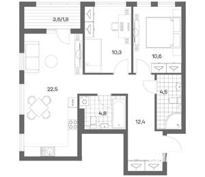 2-к квартира, строящийся дом, 67м2, 1/18 этаж