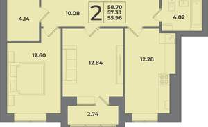 2-к квартира, вторичка, 59м2, 1/9 этаж