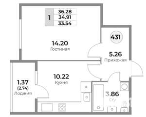 1-к квартира, вторичка, 35м2, 4/10 этаж