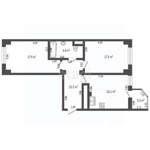 2-к квартира, вторичка, 74м2, 11/16 этаж