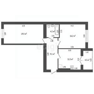 2-к квартира, вторичка, 65м2, 2/6 этаж