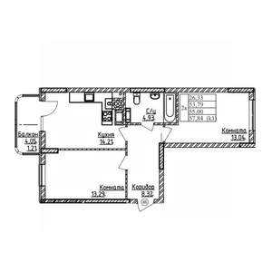 2-к квартира, строящийся дом, 55м2, 6/9 этаж