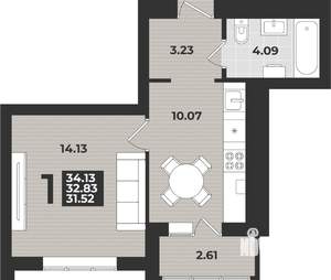 1-к квартира, вторичка, 34м2, 4/9 этаж