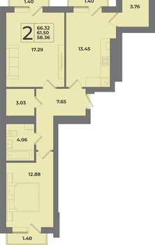 2-к квартира, вторичка, 66м2, 9/9 этаж