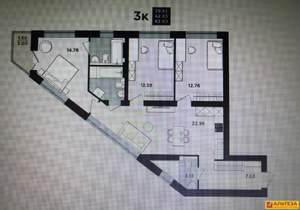 3-к квартира, сданный дом, 82м2, 4/9 этаж