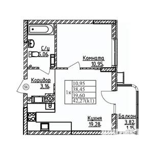 1-к квартира, строящийся дом, 40м2, 5/9 этаж