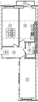 2-к квартира, строящийся дом, 70м2, 8/9 этаж