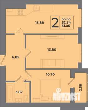2-к квартира, вторичка, 54м2, 6/8 этаж