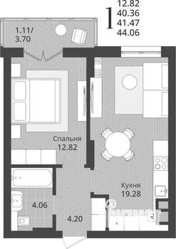 1-к квартира, строящийся дом, 41м2, 3/9 этаж