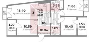 3-к квартира, вторичка, 73м2, 10/10 этаж
