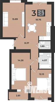 3-к квартира, вторичка, 78м2, 9/9 этаж